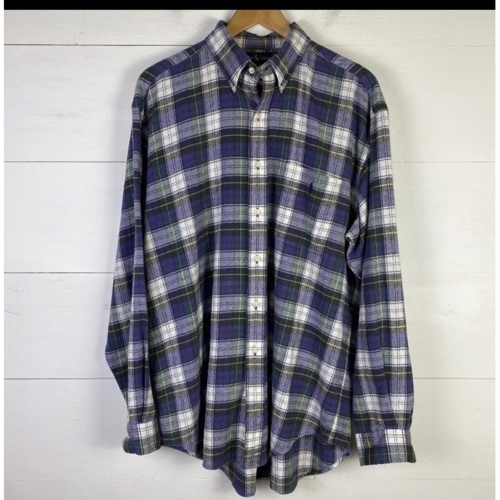 VTG Ralph Lauren Blaire Shirt L Green Tartan Plaid Christmas Flannel Long Sleeve